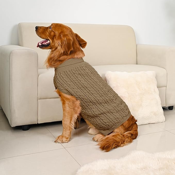 2 Pack Dog Sweaters for Large Dogs Winter Turtleneck Pullover Cable Knit Fleece Stretch Pitbull Labrador Golden Retriever Doberman Bulldog Boy Girl Pet Clothes (XXL, Red & Brown)