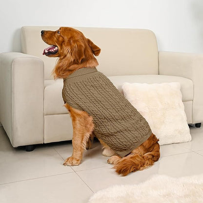 2 Pack Dog Sweaters for Large Dogs Winter Turtleneck Pullover Cable Knit Fleece Stretch Pitbull Labrador Golden Retriever Doberman Bulldog Boy Girl Pet Clothes (XL, Red & Brown)