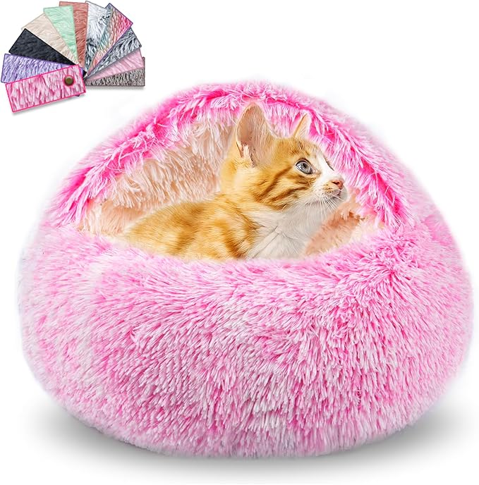 FORMYCATIE Cat Beds for Indoor Cats,Cat Cave for Puppy and Kitty,Calming Small Dog Bed for Small Dogs with Cover Cave,Cozy Warming Fluffy Washable Anti-Slip Pet Sleeping Bag (20 * 20inch,Pink)