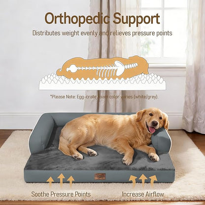 Comfort Expression Extra Large Dog Bed - XL Washable Orthopedic Dog Bed Waterproof Pet Couch Memory Foam Sofa Bolster with Removable Cover - 42 x 30