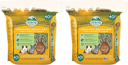 Oxbow Orchard Grass Hay for Small Pets – All-Natural Long Strand Fiber Hay for Rabbits,Guinea Pigs,Chinchillas,and Hamsters – Supports Digestive Health and Enrichment-– 40 oz Bag,(Pack of 2)