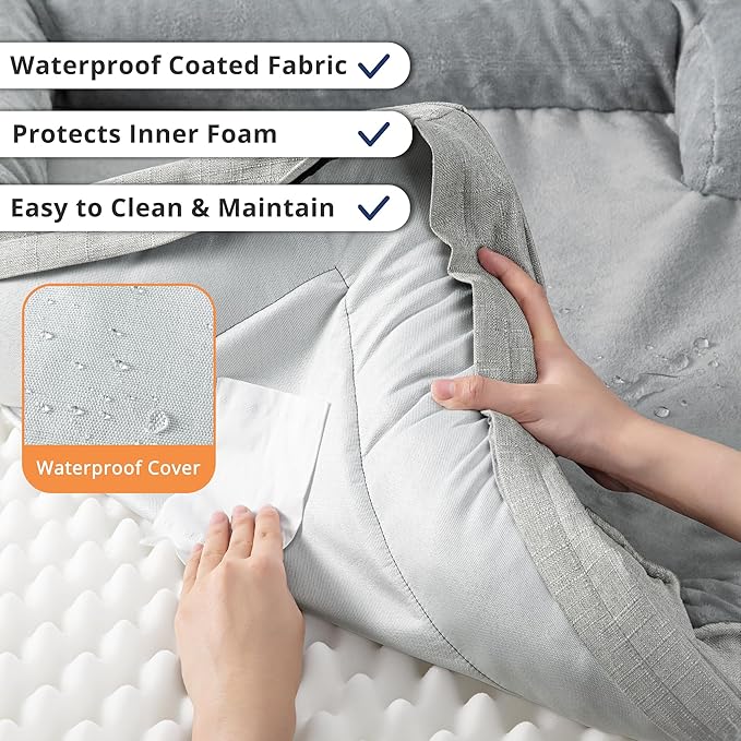aodisman Orthopedic Dog Bed Medium Size Dogs, Waterproof Memory Foam Sofa Pet Beds with Sides,Cozy Egg-Crate Foam with Extra Head and Neck Support, Washable Cover & Nonslip Bottom,Light Grey