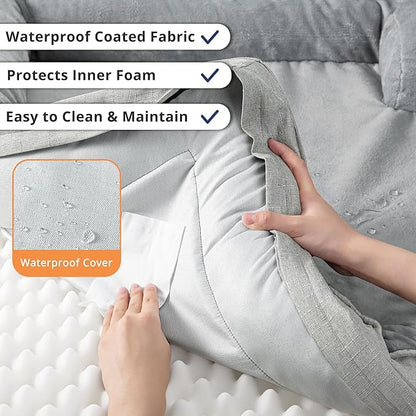 aodisman Orthopedic Dog Beds for Large Sized Dogs, Waterproof Memory Foam Big Size Pet Bed with Sides,Comfort Thick Egg-Crate Foam,Dog Couch Bed,Washable Cover & Non-Slip Bottom,Light Grey