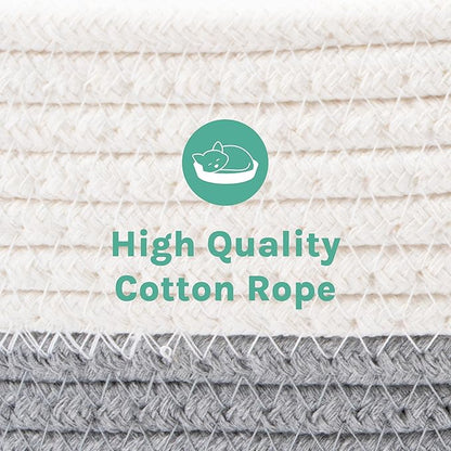 Kitty City Woven Cat Bed with Removable Washable Cushion, Cozy Braided Rope Indoor Cat Bed with Natural Catnip, Warm Round Cat Bed for Small to Medium Cats, 14” x 19" - White/Grey