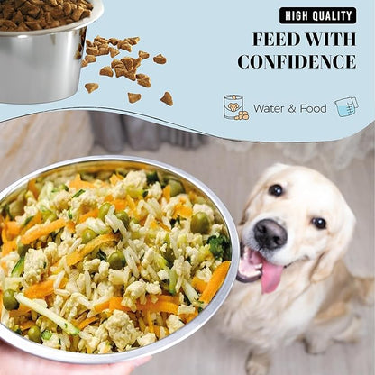 AVERYDAY 48oz Stainless Steel Dog Bowls Set, 2 Pack for Replacement Dogs Bowl Stand, 6 Cups Metal Dog Bowls, 8 Inch Medium Large Dogs Water Bowl for Raised Feeder with Opening 7.24-7.48"