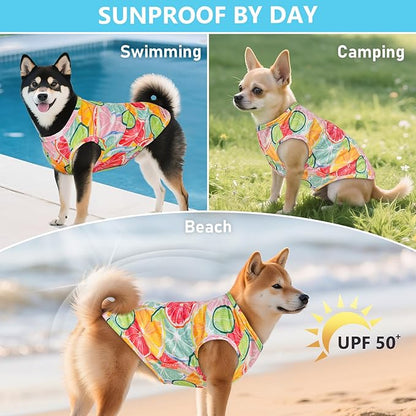 KYEESE 2Pack Dog Shirt, Lightweight Sun Protection Dog T Shirts for Small Medium Dogs Girl, Breathable Mesh Tank Top Sleeveless Pet Reflective Vest, Soft Summer Dogs Clothes, Lemon+Pink, XL