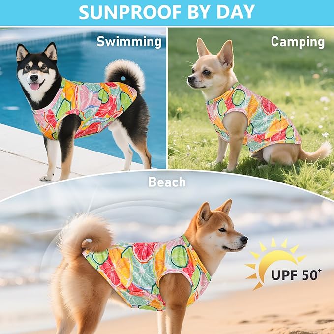 KYEESE 2Pack Dog Shirt, Lightweight Sun Protection Dog T Shirts for Small Dogs Girl, Breathable Mesh Tank Top Sleeveless Pet Reflective Vest, Soft Summer Dogs Clothes, Lemon+Pink, M