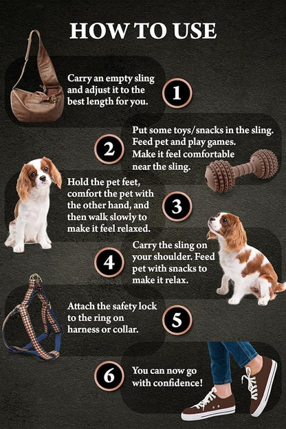 Noah & Paw Dog Sling Carrier for Small Dogs 5-18lb, Dog Sling for Small Dogs and Cats, Dog Carrier with Adjustable Padded Strap, Vegan Leather Lined with Fur, 3X Safety Features, Machine Washable