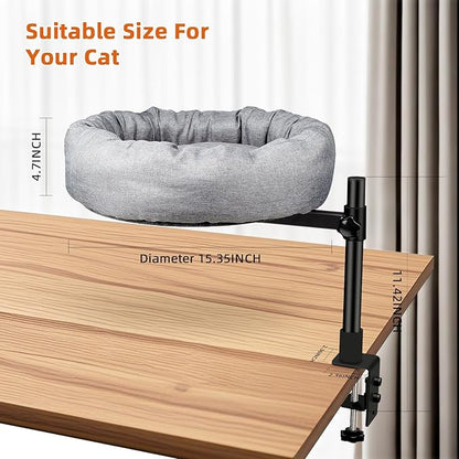 Desk nest cat Bed，cat Bed for Desk Attachment with Soft and Thick Cushions ，Rotation & Adjustable Height -Cats Up to 45 lbs (Grey) ，Cat Bed Desk attachmen for Home Office
