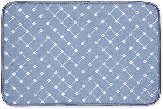Bone Dry Machine Washable, Ultra Absorbent Pet Mat, 12x18, Stonewash Blue Trellis Print