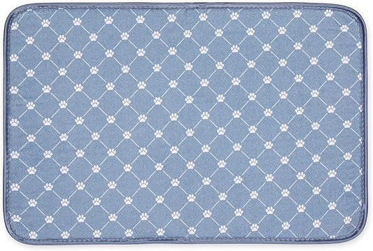 Bone Dry Machine Washable, Ultra Absorbent Pet Mat, 12x18, Stonewash Blue Trellis Print
