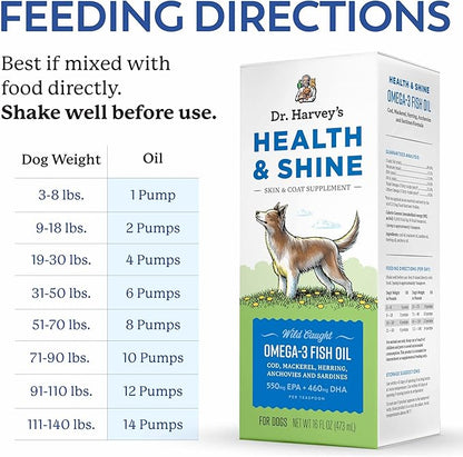 Dr. Harvey’s Health & Shine Omega 3 Fish Oil for Dogs from Wild Caught Cod, Mackerel, Herring, Anchovies and Sardines - Supports Beautiful Fur, Strong Joints and Itchy Allergy Relief (16 fl. oz.)