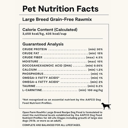 Open Farm, RawMix Grain-Free Dry Dog Food for Large Breeds, Protein-Packed Kibble Coated in Bone Broth with Freeze Dried Raw Chunks, Salmon Chicken & Turkey, Large Breed Recipe, 20lb Bag