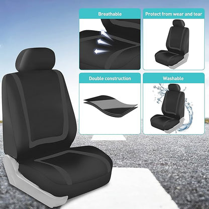 FH Group Car Seat Covers Front Set in Cloth for Low Back Car Seats with Removable Headrest, Universal Fit, Automotive Washable for SUV, Sedan, Van Black