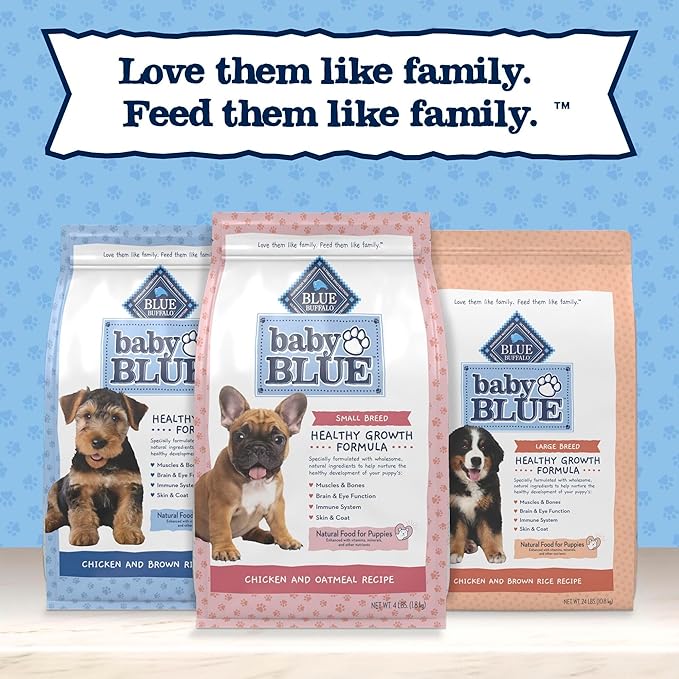 Blue Buffalo Baby Blue Natural Dry Food for Puppies, Healthy Growth Formula with DHA, Savory Chicken Recipe, 4-lb Bag