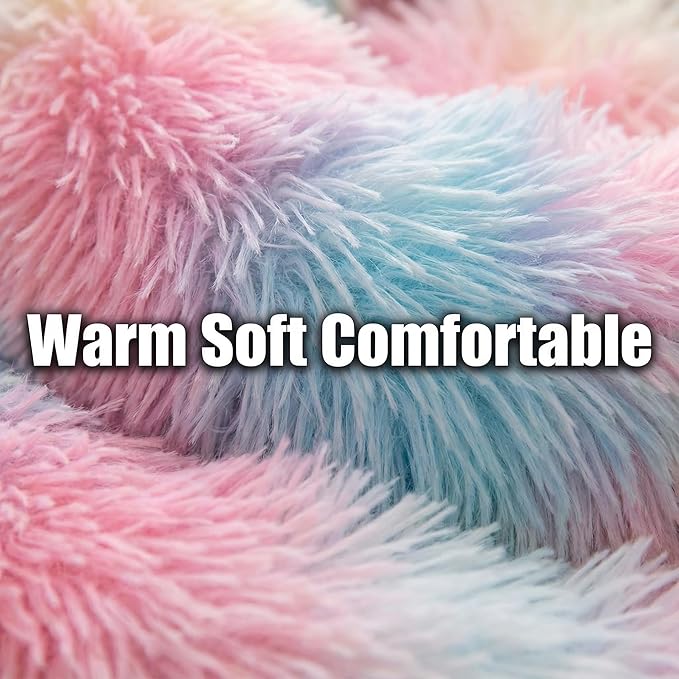 Tiny Dog Bed 11.8 Inch for Extra Small Dogs,Washable Puppy Bed,Soft Faux Fur Calming Donut Bed for Chihuahua Yorkie Maltese Pomeranian,Rainbow
