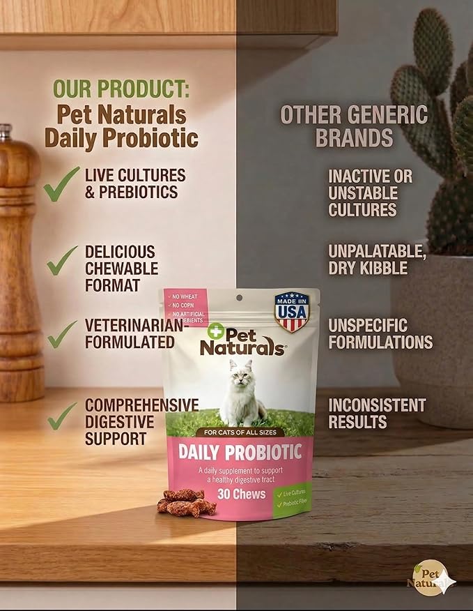 Pet Naturals Daily Probiotic Soft Chews for Cats, Digestive and Immune Support Supplement, 100 Million CFU Per Chew, Duck, 30 Count