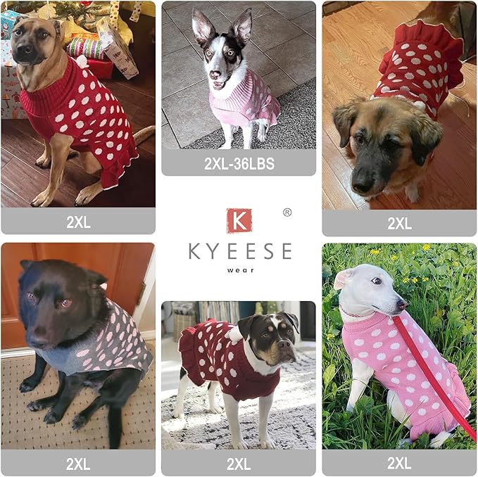 KYEESE Dog Sweater Dress with Leash Hole Turtleneck Dog Sweaters for Girl Medium Dogs Polka Dot Knit Pullover Warm Pet Sweater for Fall Winter