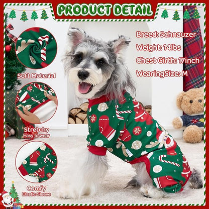 XPUDAC Christmas Dog Pajamas Holiday Dog Clothes for Small Medium Dogs Boy Girl Cute Puppy Outfit Pjs Bodysuit for Doggie Onesies Cat Apparel, Red, Green, S