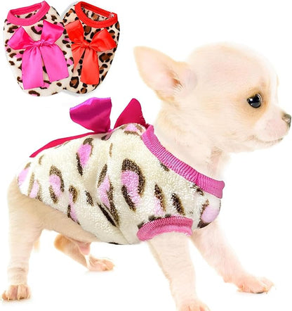2 Pieces Dog Sweater for Small Dogs XXS Dog Clothes Chihuahua Puppy Sweaters Leopard Teacup Chihuahua Yorkie Puppy Clothes XXS Pet Sweater (Pink+RED, XX-Small)