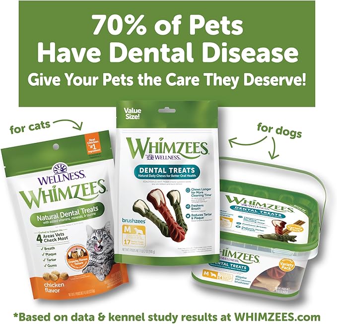 Wellness WHIMZEES Cat Dental Treats, Freshens Breath, Chicken and Tuna Flavor, 2 oz Bag