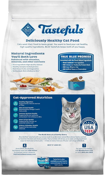 Blue Buffalo Tastefuls Natural Dry Food for Adult Indoor Cats, Salmon & Brown Rice Recipe, 3-lb. Resealable Bag