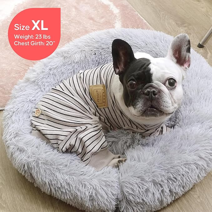 KYEESE Dog Pajamas Soft Striped Pet Jumpsuit Lightweight Doggie Jammies 4 Legs Dog Clothes Stretchable Pajamas Breathable Cozy Outfit Comfortable Onesie for Small Dogs,Ivory Brown Striped, Large