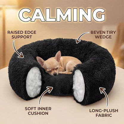 Tiny Dog Bed 15 Inch for Extra Small Dogs,Washable Puppy Bed,Soft Faux Fur Calming Donut Bed for Chihuahua Yorkie Maltese Pomeranian,Black