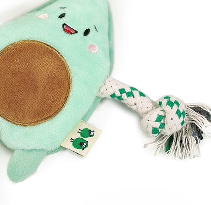 Green Sheep Squeaky Avocado Dog Toy, Plush Puppy Toys for Small Dogs to Keep Them Busy, Eco-Friendly Recycled Cotton Rope Pet Toy