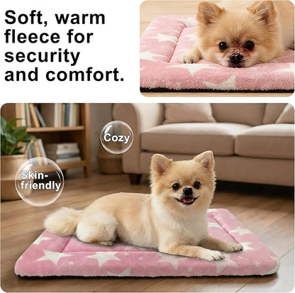 Dog Bed Mat – Soft & Comfortable Dog Kennel Pad for Crate – Durable Crate Bed & Mat for Dogs & Cats – Ideal for Crate, Kennel, and Home Use (Big&Little Stars Pink, S(24"*18"*1.5"))