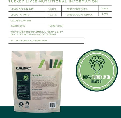 Momentum Carnivore Nutrition Freeze-Dried Turkey Liver Cat Treats – Single-Ingredient, High-Protein, All-Natural, Grain-Free, Naturally Flavorful & Lean – Made in USA – 1.9 oz Bag