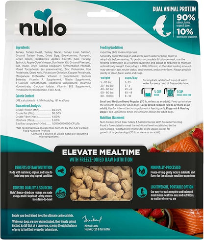 Nulo Freeze-Dried Raw Turkey & Salmon Recipe with Strawberries Complete and Balanced Dry Dog Food Kibble, 8 Ounce Bag
