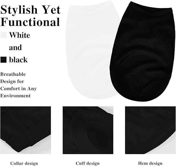 2 Pack Solid Color Dog Shirts - Lightweight, Quick Dry, Breathable Pet T-Shirts for Small to Large Dogs - Stretchy, Durable, Ideal for All Seasons and Holidays.Black White XL