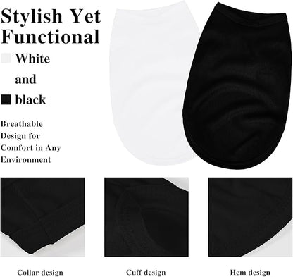 2 Pack Solid Color Dog Shirts - Lightweight, Quick Dry, Breathable Pet T-Shirts for Small to Large Dogs - Stretchy, Durable, Ideal for All Seasons and Holidays.Black White XS