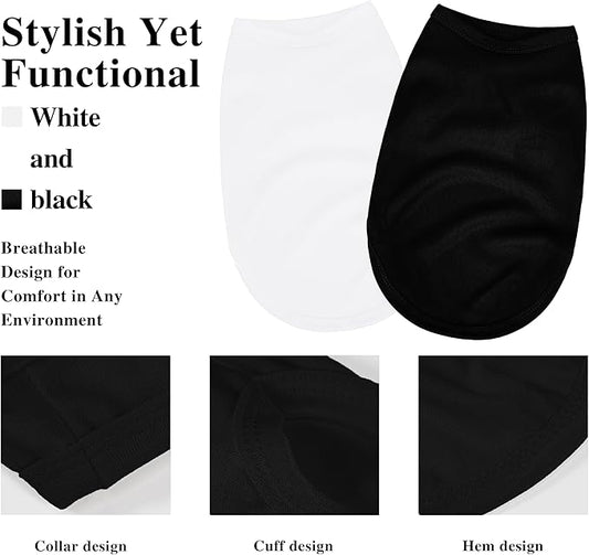 2 Pack Solid Color Dog Shirts - Lightweight, Quick Dry, Breathable Pet T-Shirts for Small to Large Dogs - Stretchy, Durable, Ideal for All Seasons and Holidays.Black White XS