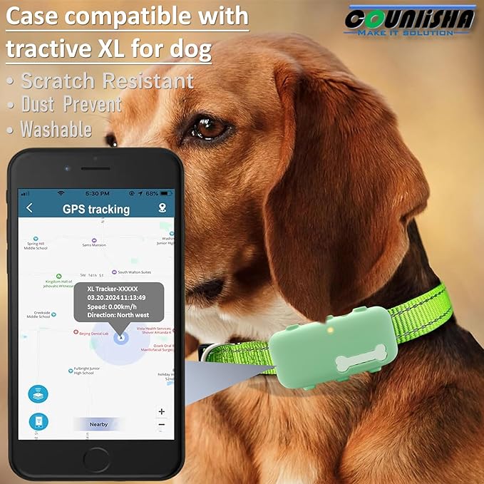 2 Pack Silicone Holder Compatible for Tractive XL GPS Tracker,Durable Accessories Cover Finder Anti-Scratch,Secure Sturdy case with Strap for Dog Pet Collar (Black,Green)