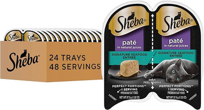 Sheba Perfect Portions Wet Cat Food Pate Signature Seafood Entree, 2.6 oz. Twin-Pack Trays, Cat Food Wet Recipe (24 Count, 48 Servings)
