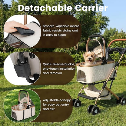 Dog Stroller for Small & Medium Dogs & Cats, Foldable Pet Stroller Wagon Carries Up to 44 lbs, Dog Wagon with Storage Basket and Cup Holders, Plus a Removable Portable Pet Carrier