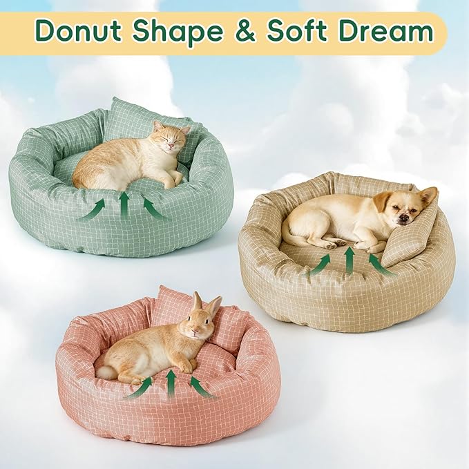 XXS Round Donut Cat Bed 18 Inch - Small Washable Cute Cat Bed for Indoor Cats, Cozy Soft Pet Bed for Crate, Carrier, Catio, Playpen, Wall Shelve, Replacement Cushion for Cat Desk Perch, Red
