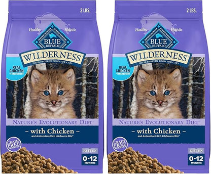 Blue Buffalo Wilderness High Protein, Natural Kitten Dry Cat Food, Chicken 2-lb (Pack of 2)