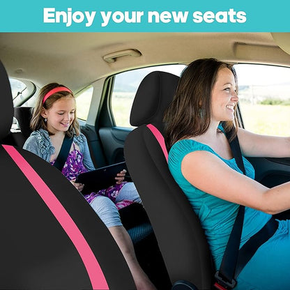 FH Group Car Seat Covers Front Set in Cloth - Car Seat Covers for Low Back Car Seats with Removable Headrest, Universal Fit,Automotive Seat Covers,Washable Car SeatCover for SUV,Sedan,Van Pink