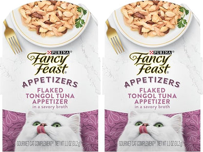 Fancy Feast Purina Appetizers Grain Free Cat Food Flaked Tongol Tuna Appetizer Lickable Cat Food Topper - 1.1 oz. Trays,(Pack of 20)