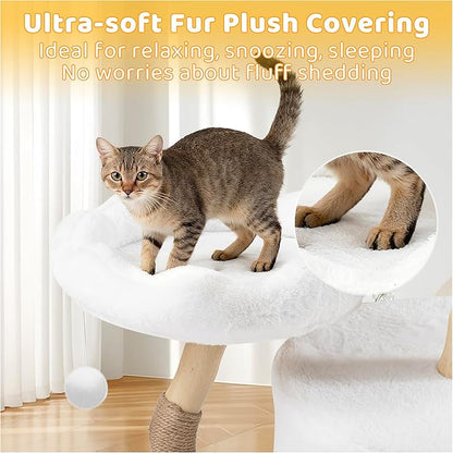 COSIEST 42.5" Tall Cat Tree Tower for Indoor Cats, Modern Cat Tower with Natural Sisal Scratching Posts, Ball & Resin Trunks, Rattan Cat Tree with Condo, Cat Furniture for Multi-Cat Households, White