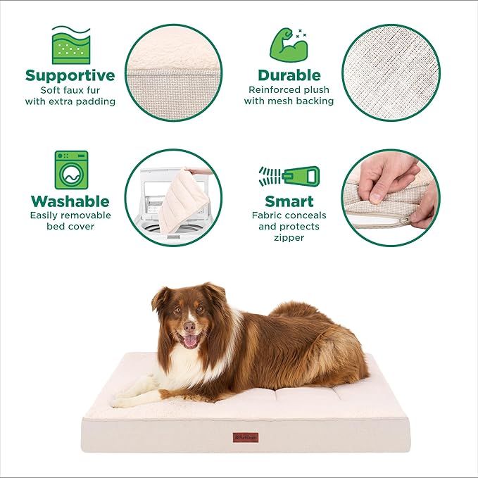 Furhaven Orthopedic Dog Bed – Classic Cushion with Plush Tufted Top, Supportive Foam Mattress, Removable Washable Cover, Joint Relief - Wheat, Large