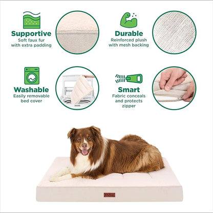 Furhaven Orthopedic Dog Bed – Classic Cushion with Plush Tufted Top, Supportive Foam Mattress, Removable Washable Cover, Joint Relief - Wheat, Large