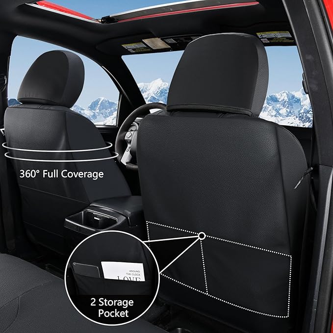 Truckiipa Automotive Seat Covers Fit for Toyota Tacoma Front Seat Leather Waterproof Full Coverage Truck Seat Covers Custom Fit for 2005-2015 Toyota Tacoma Double Crew Cab, Front Pair, Black