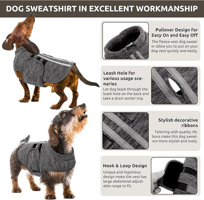 Queenmore XL Dog Sweaters, Soft Fleece Vest Pullover Dog Jacket with Leash Hole, Warm Winter Dogs Clothes Cold Weather Doggy Dachshund Sweater for Large Dogs Cats Boy or Girl (Cationic Gray, XL)