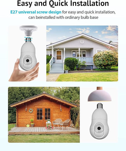 LaView 4MP Bulb Security Camera 5G& 2.4GHz WiFi, 360°2K Security Cameras Wireless Outdoor Indoor Full Color Day and Night, Motion Detection, Audible Alarm, Easy Installation, Compatible with Alexa