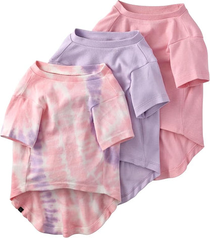 Pet Passion Toby II - The Perfect Tee, 3 Pack Short Sleeve Pet T-Shirt 100% Organic Cotton Tees Clothes for Small, Medium, Large Dogs, Pink Tie Dye, Small (10-25 lbs)