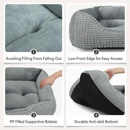 MIXJOY X-Large Dog Bed for Large, Medium, Small Dogs - Rectangle, Washable, Orthopedic, Soft Calming Sleeping Puppy Bed - Durable Pet Cuddler with Anti-Slip Bottom - XL (35"x25"x9")